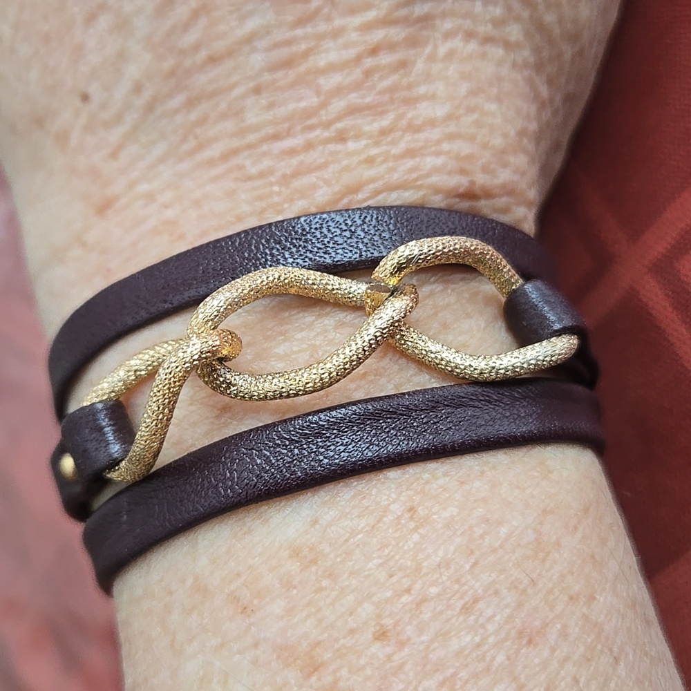 Women's Gorjana Gold + Brown Leather Wrap Bracelet OS